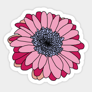 Pink and Blue and Black Flower Drawing Sticker